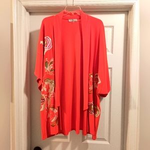 NATORI Orange Floral kimono Embroidered Size Medium  NWT